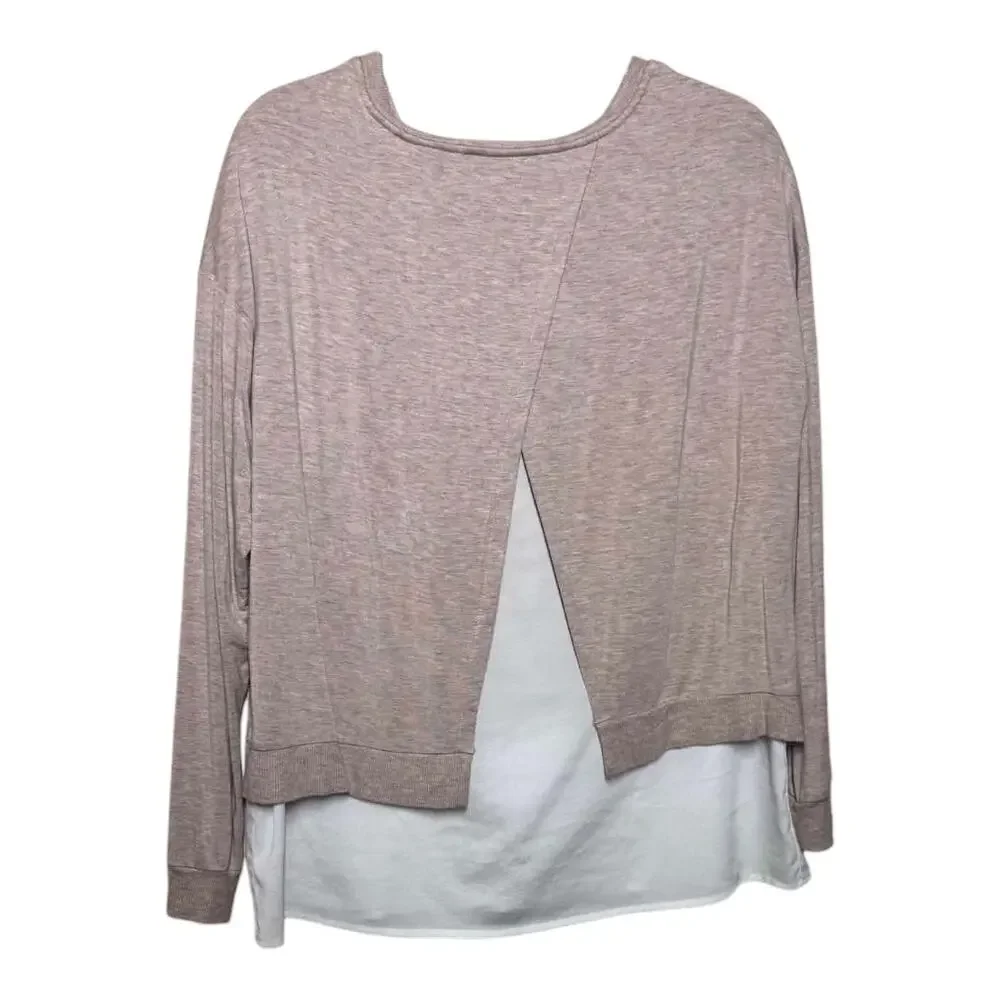 CALVIN KLEIN LAGON LOOK LONG SLEEVE SPLIT BACK TOP CREAM AND WHITE SIZE S